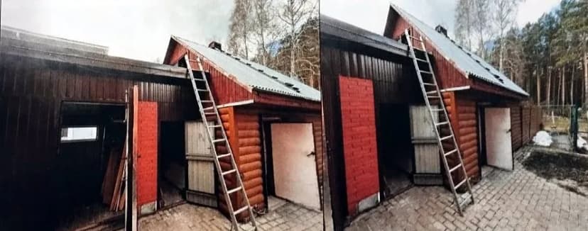 Фото из экспертизы: баня и гараж вдоль смежной границы