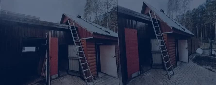 Фото из судебной экспертизы: баня и гараж вдоль смежной границы участков