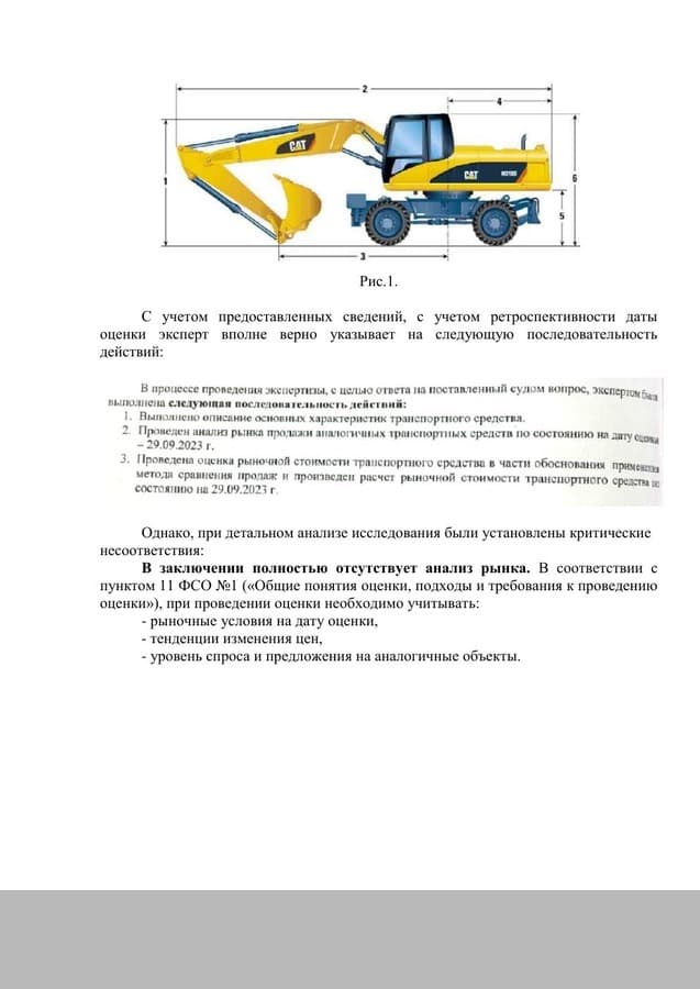 Рецензия на оценочную экспертизу колёсного экскаватора Caterpillar M318D